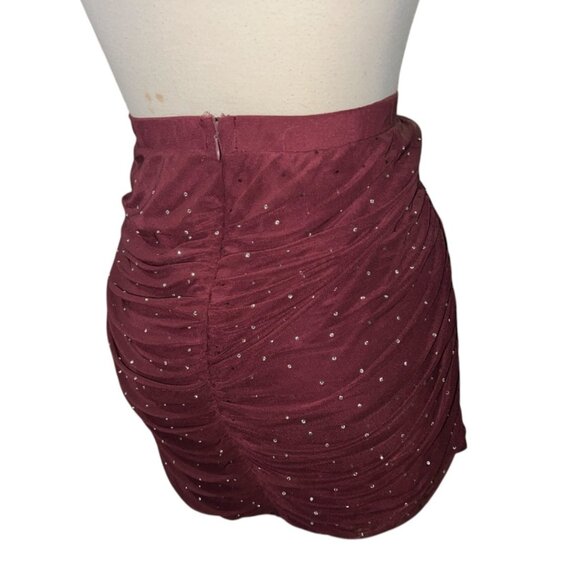 J for Justify Womens Burgundy Ruched Mini Skirt W/ Rhinestones 2X Burgundy - Picture 8 of 8